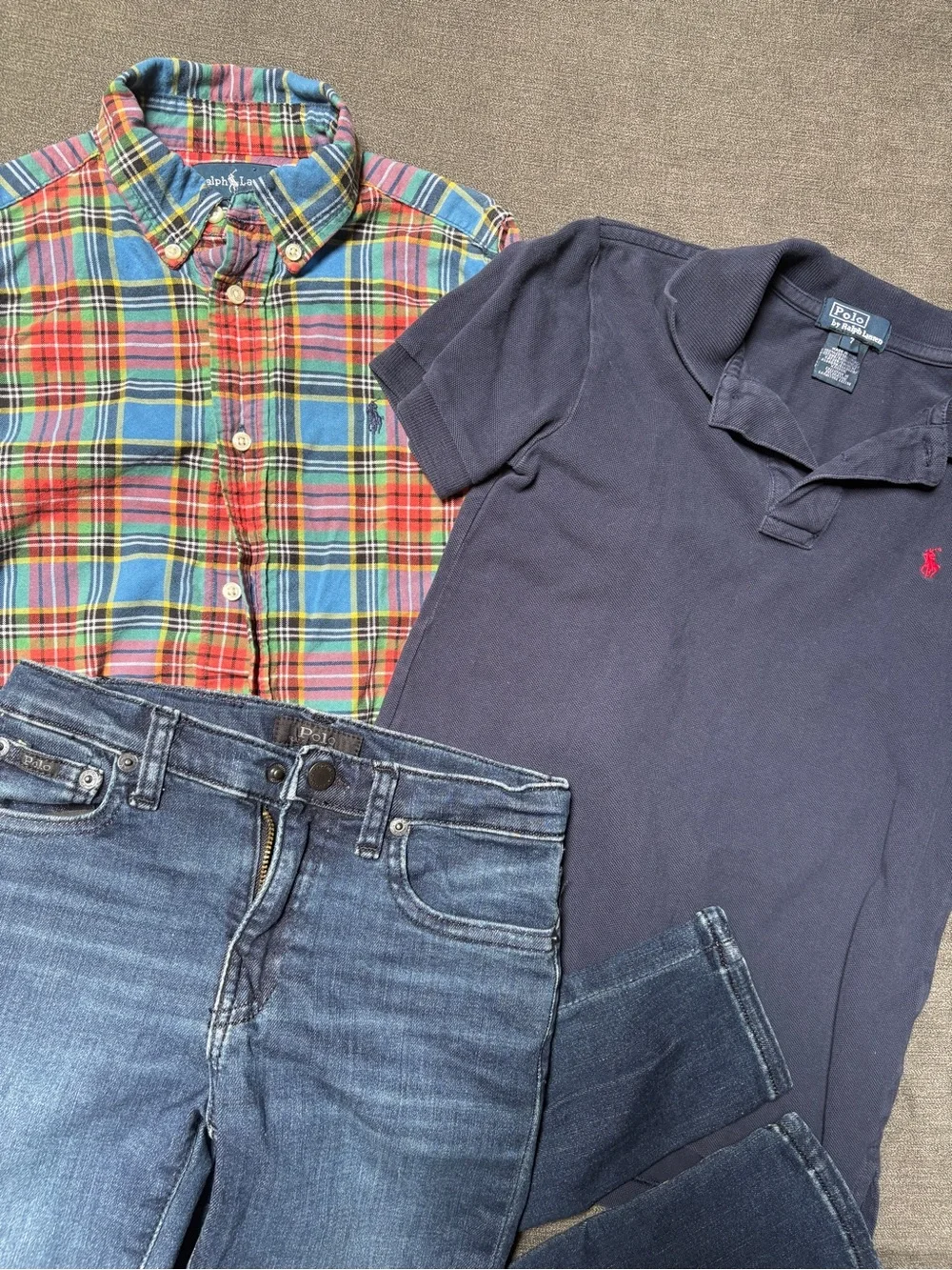 Ralph Lauren Boys Size 7 Outfit Bundle Plaid Shirt Polo & Varick Jeans